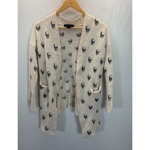 Skull Cashmere Skull Print Harper Open‎ front Cardigan Ivory Novelty Soft
